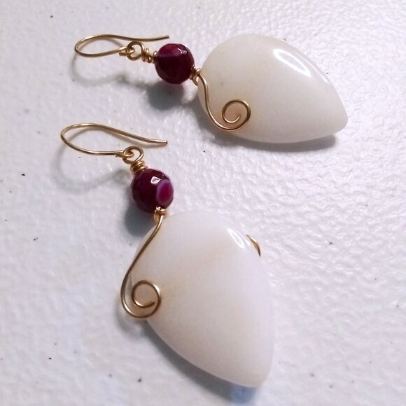White & Raspberry Teardrop Earrings ~ OOAK Self-Love Gift, Feminine Bold & Sexy! - Picture 9 of 11